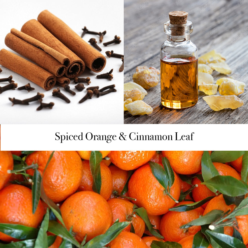 clove and cinnamon, oranges and a bottle of frankincense essential oil