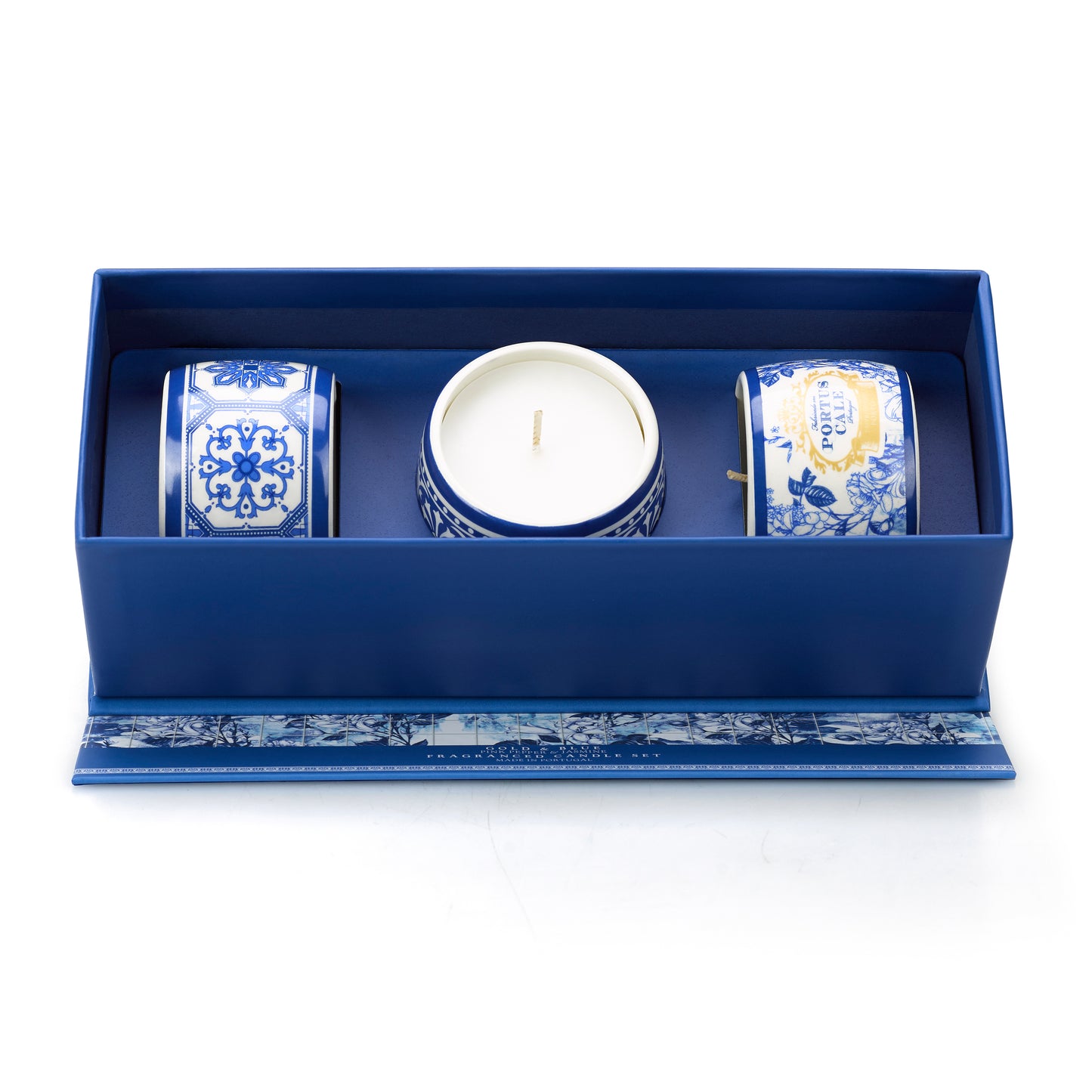Portus Cale, Gold & Blue Aromatic Candle set, 3 x 70g