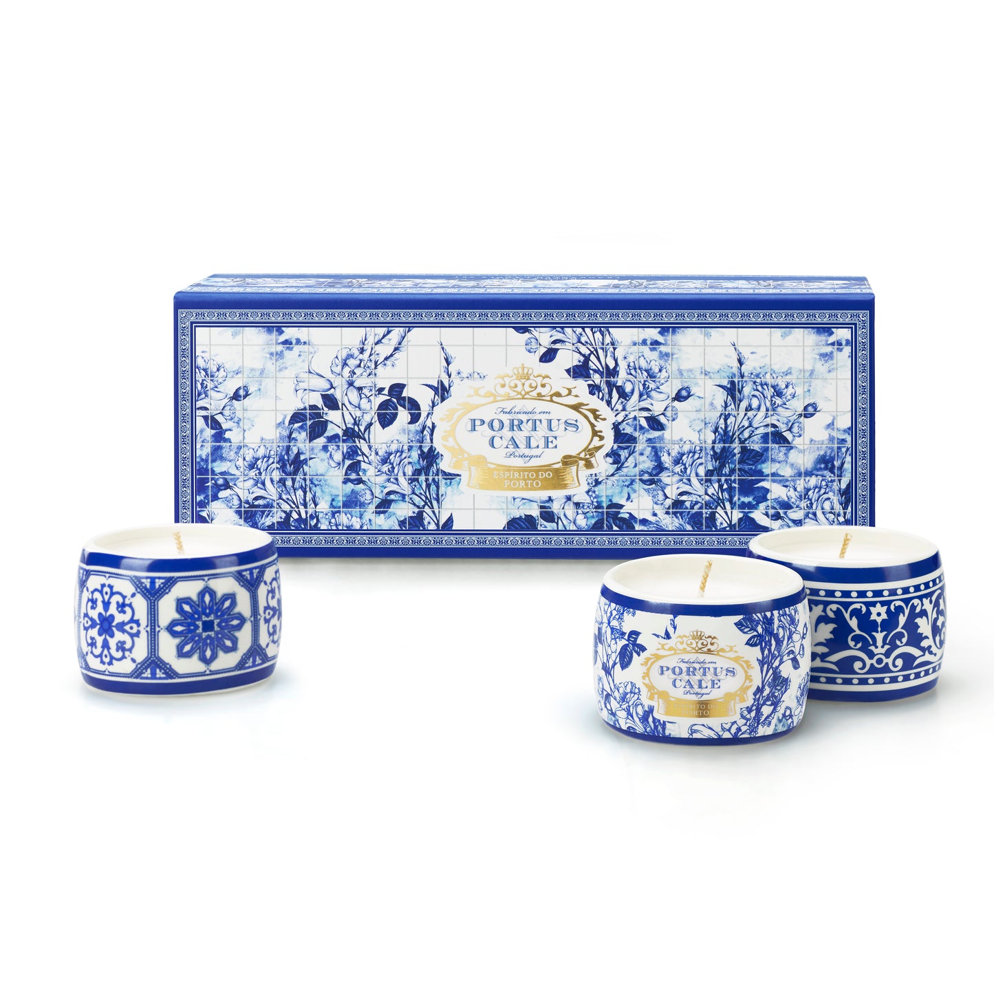 Portus Cale, Gold & Blue Aromatic Candle set, 3 x 70g