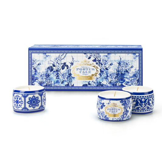 Portus Cale, Gold & Blue Aromatic Candle set, 3 x 70g